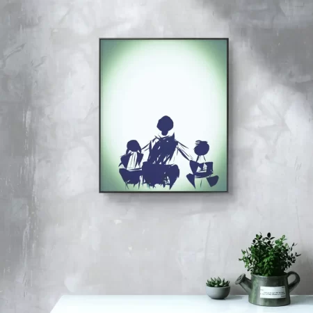 Mother Child Equality Painting Equality in blue tones on white and light green background