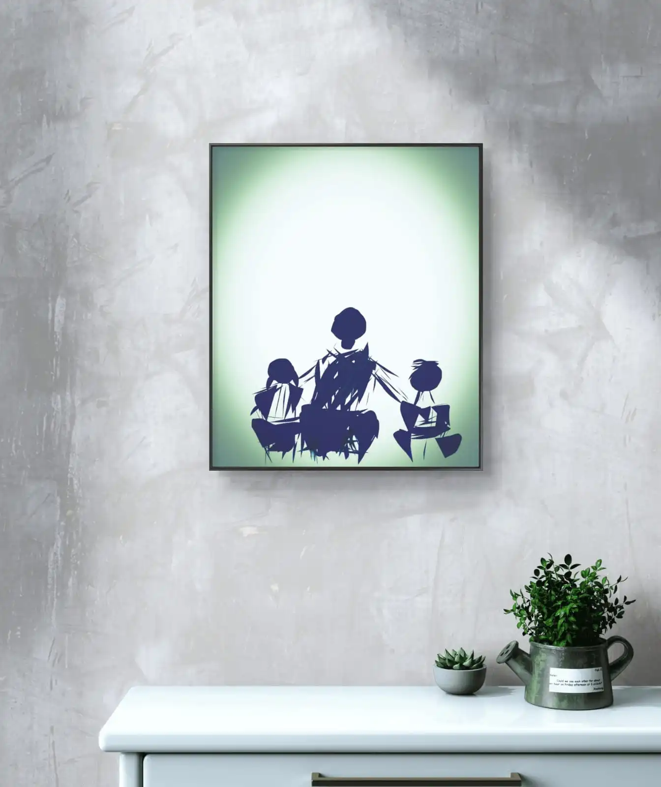 Mother Child Equality Painting Equality in blue tones on white and light green background