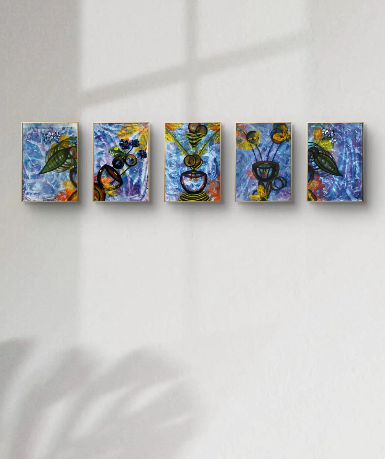 Manthan Series Acrylic Paintings set of 5 original handmade 10x12 inch canvas artworks by Sabiha Hasan Sumbul