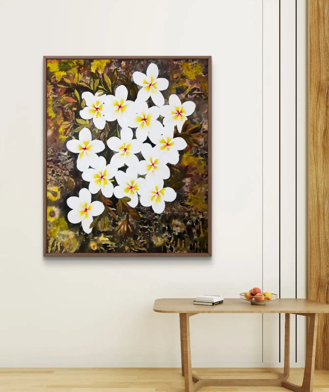 Plumeria Poetry Canvas Print – White Plumeria Blossoms Among Green Leaves Fine Art