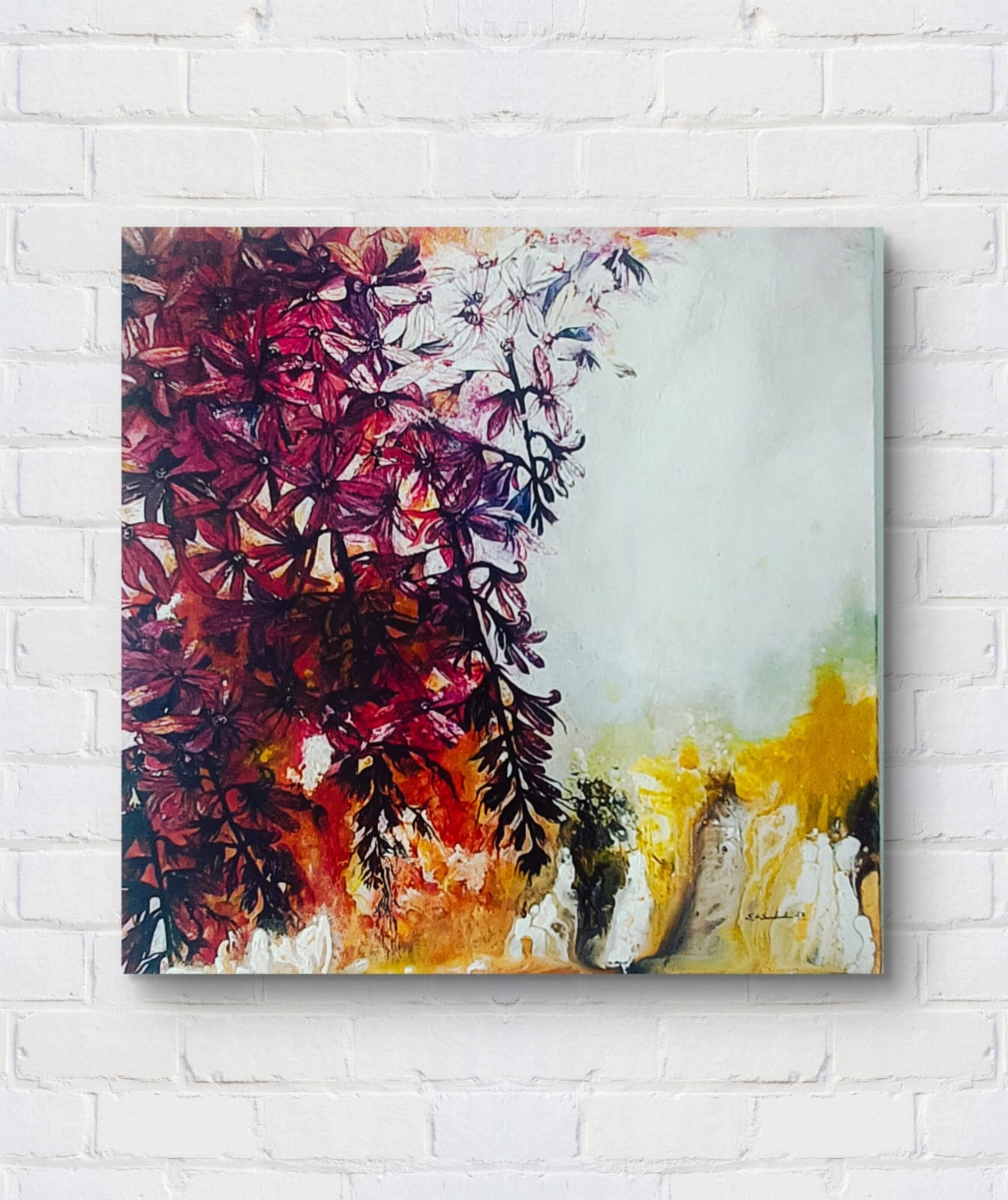 Queens Wreath Floral Painting original acrylic artwork showing cascading clusters of star shaped flowers on canvas.