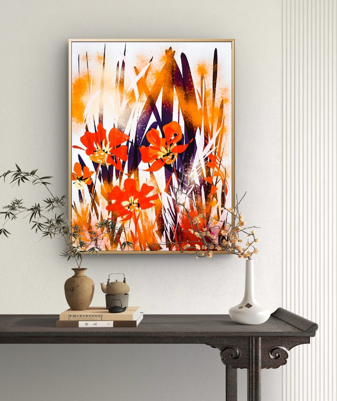 Abstract orange poppies fine art canvas print signed by artist