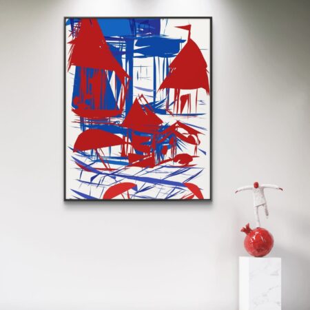 Banaras Ghat Scarlet Structure digital artwork featuring bold red architectural forms along the riverfront.