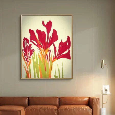 Blooming Canna Blossoms painting digital floral art print on cotton canvas signed by artist Sabiha Hasan Sumbul