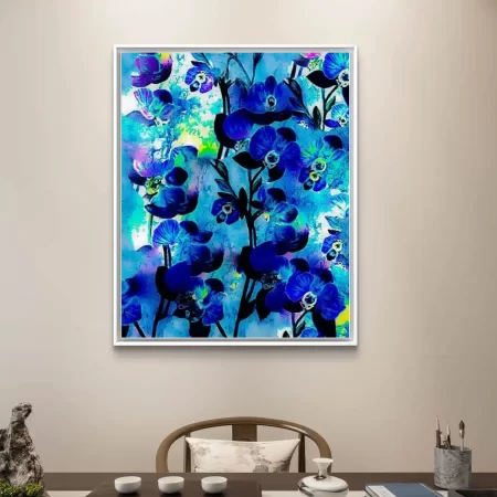 Blue orchid canvas print bunches fine art floral wall décor signed by artist