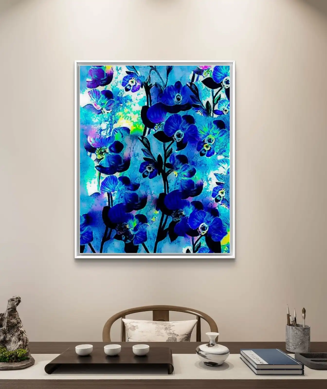 Blue orchid canvas print bunches fine art floral wall décor signed by artist