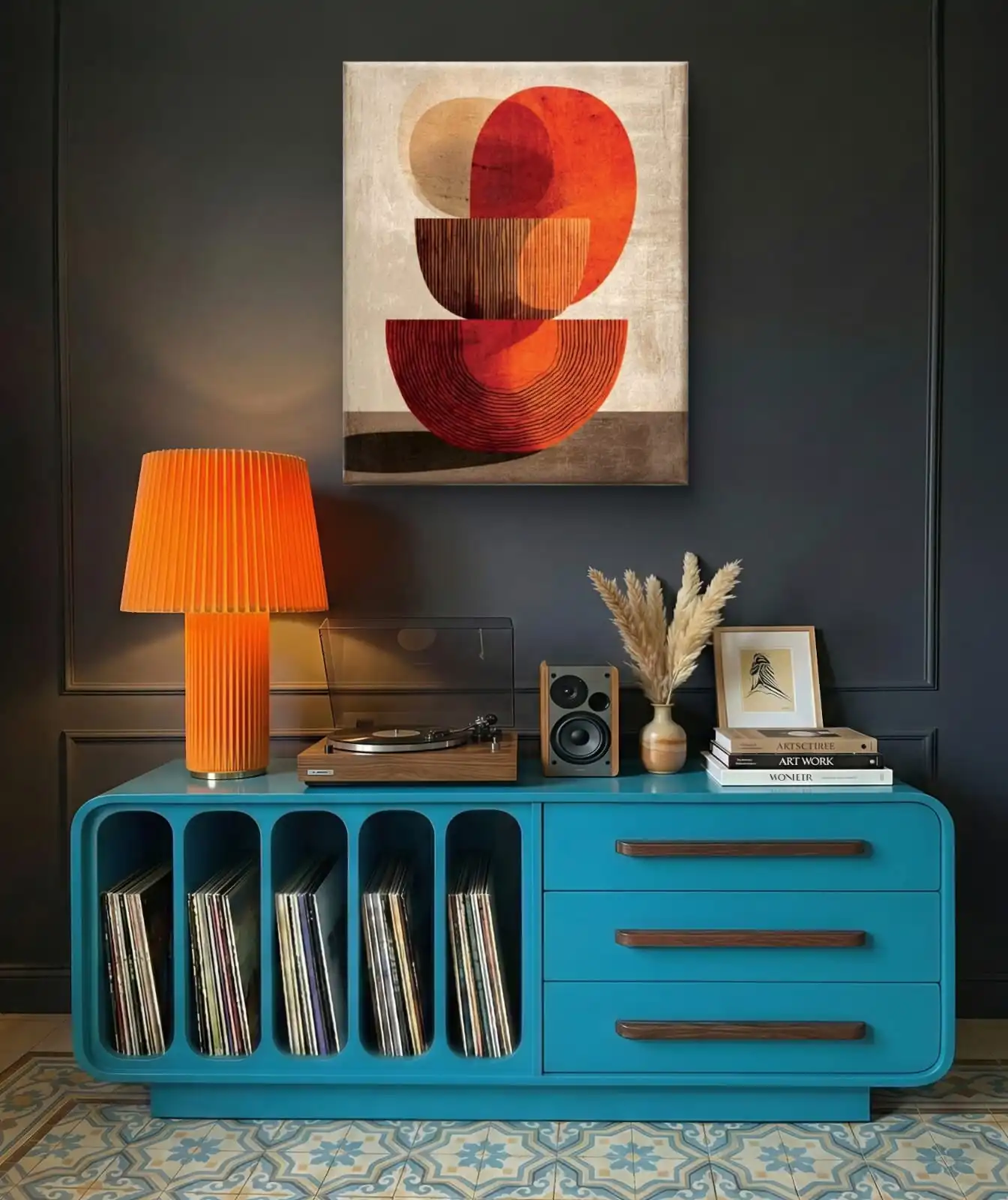 Bohemian Geometric Canvas Print original handmade Boho artwork with earthy tones and geometric design.