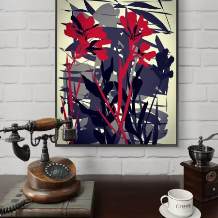 Crimson Wild Abstract black and red floral canvas wall art signed by artist