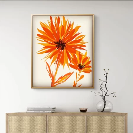 Luminous Dandelion Canvas Print – abstract digital painting of a single dandelion flower on off-white background, printed on premium cotton canvas, signed by artist