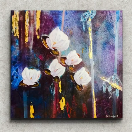 Five Blessed Stars painting original acrylic floral artwork by Sabiha Hasan Sumbul.