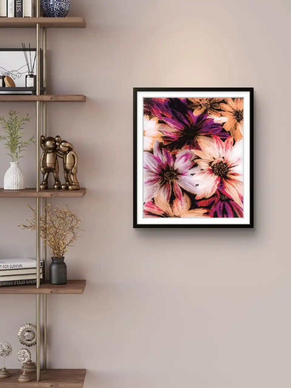 Floral Symphony Art Print mounted on MDF board with mount and wooden classical frame