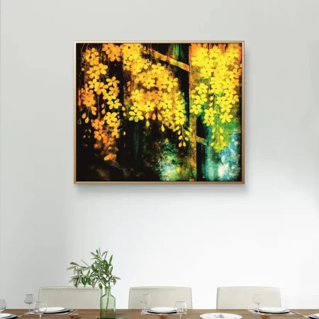 Golden Cassia Blossoms painting floral acrylic fine art print by artist Sabiha Hasan Sumbul