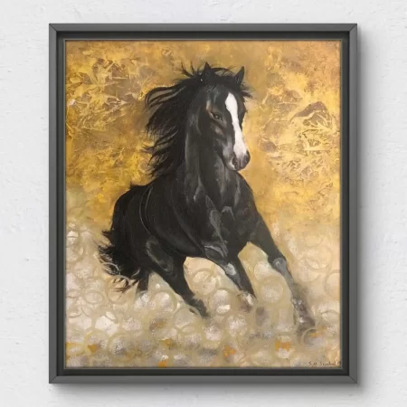 Horse Power Acrylic Painting Ashwa Shakti original handmade canvas art with abstract background by Sabiha Hasan Sumbul