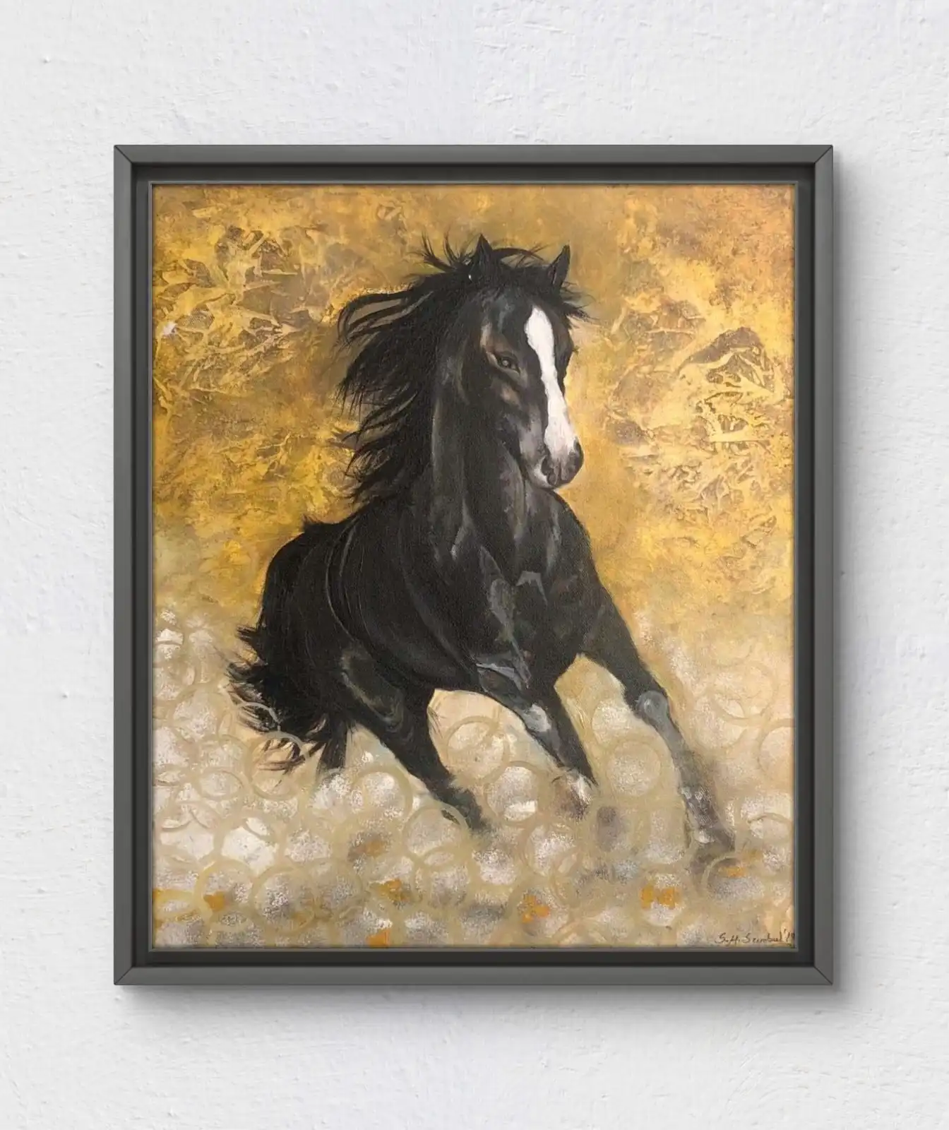 Horse Power Acrylic Painting Ashwa Shakti original handmade canvas art with abstract background by Sabiha Hasan Sumbul