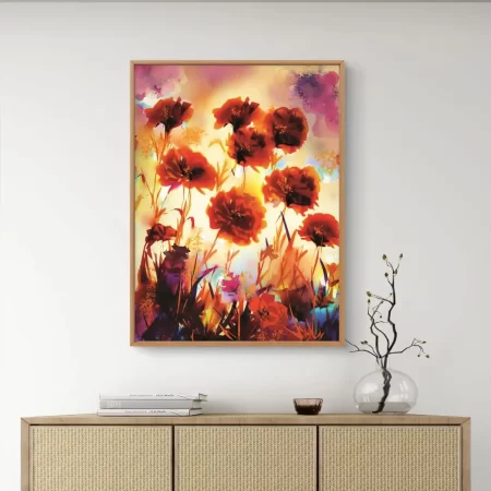 Moss Roses Canvas Print on Cotton, Signed Fine Art Floral Painting for Home and Office