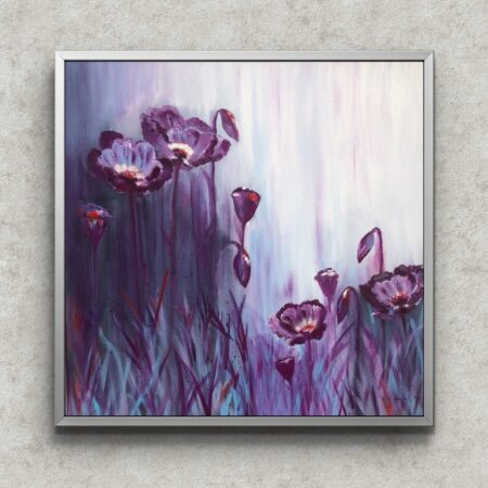Purple Poppy Garden Painting-I original acrylic artwork with purple poppy flowers.