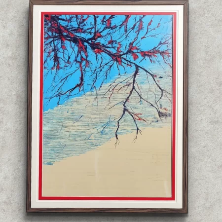 Silent Tree Resurrection Painting original drip technique acrylic artwork showing expressive tree branches with abstract red strokes.