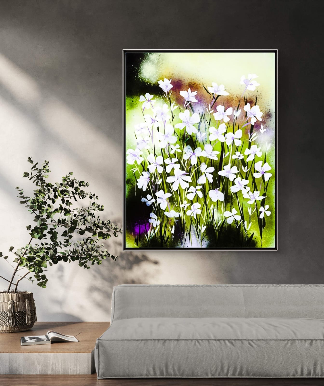 Snowy Carpet Art Print on Cotton Canvas | White Wildflowers