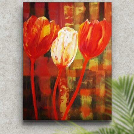 Together We Grow tulip flower acrylic painting on cotton canvas, signed by artist.