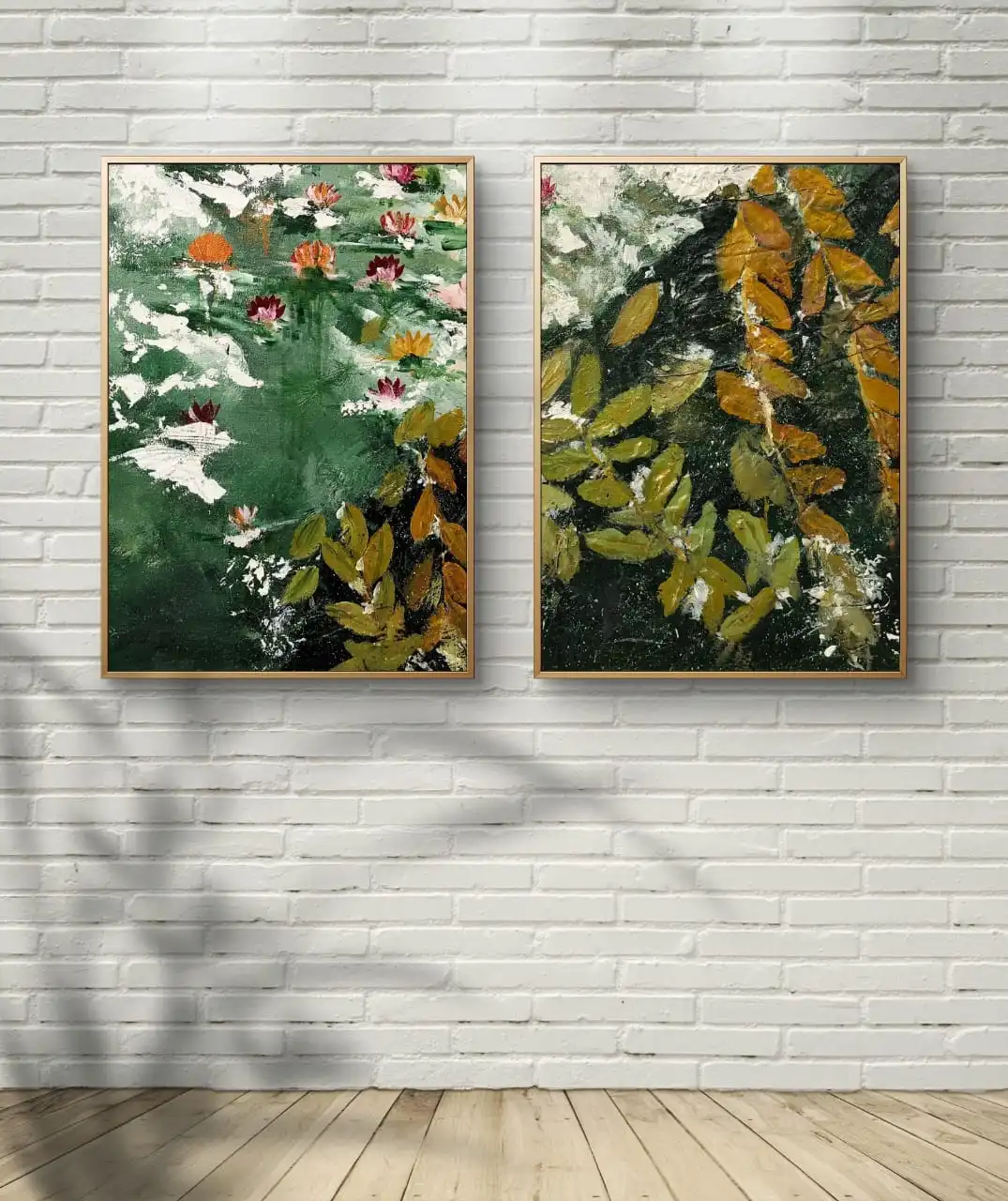"Waterlily Pond Art Prints Set of 2 on Cotton Canvas by Sabiha Hasan Sumbul