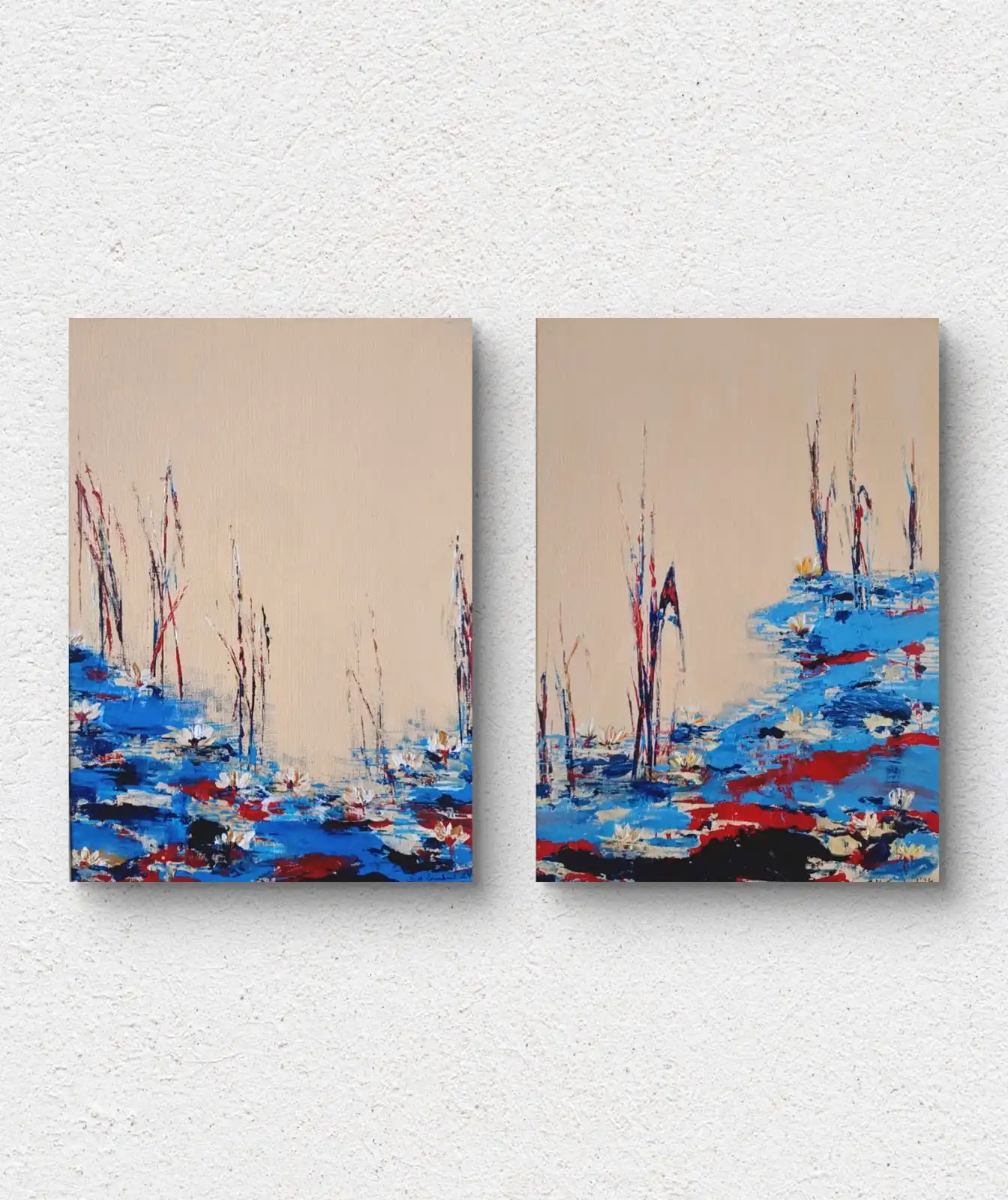 Blue Water Lily Pond – Abstract Paintings Set of Two