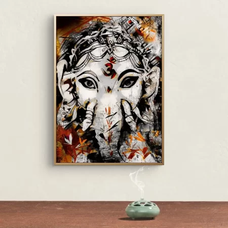Modern doodle-style Ganesh digital artwork on canvas