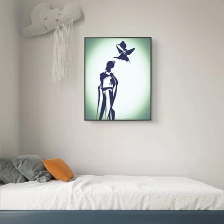 Mother’s Dream Child Painting Dream in blue tones on white and light green background