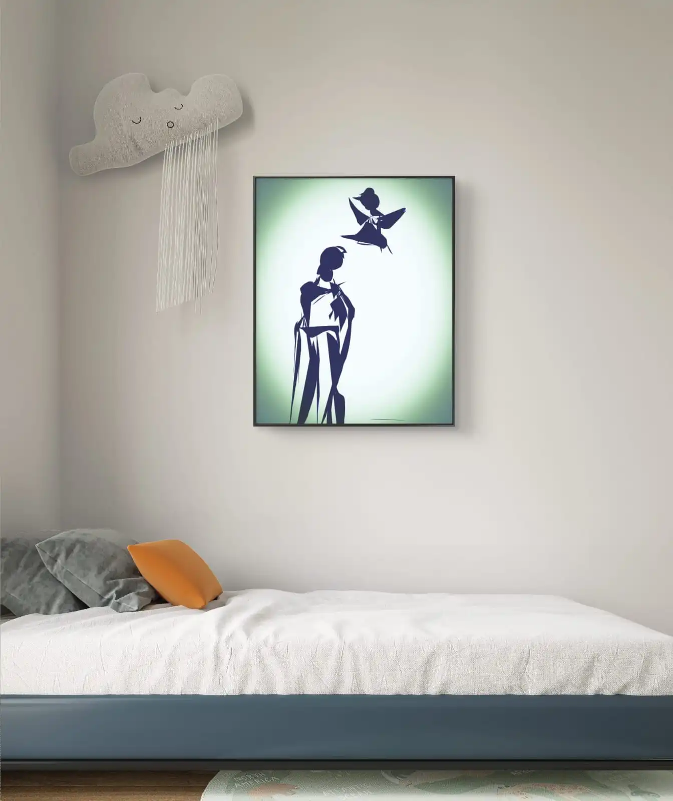 Mother’s Dream Child Painting Dream in blue tones on white and light green background