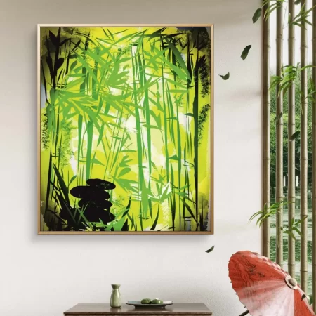 olden Bamboo Fortune Painting fine art print on cotton canvas, symbolizing wealth, growth, and harmony in Feng Shui, ideal for home or office wall décor