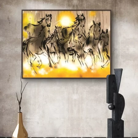 Golden Gallop Artwork Print – Abstract Energetic Horses on cotton canvas