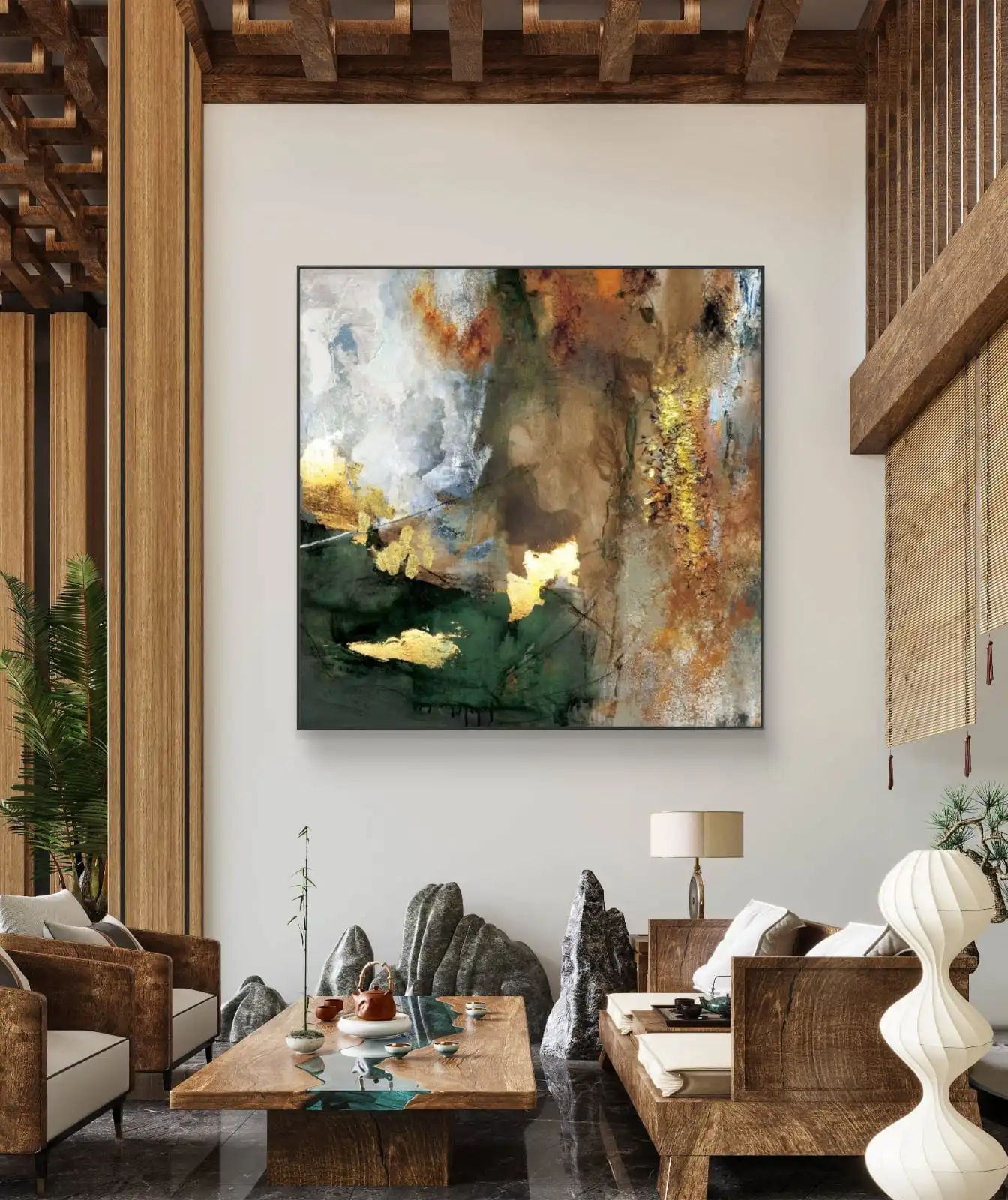 Golden Rust Abstract Painting – fine art print on cotton canvas, signed by artist