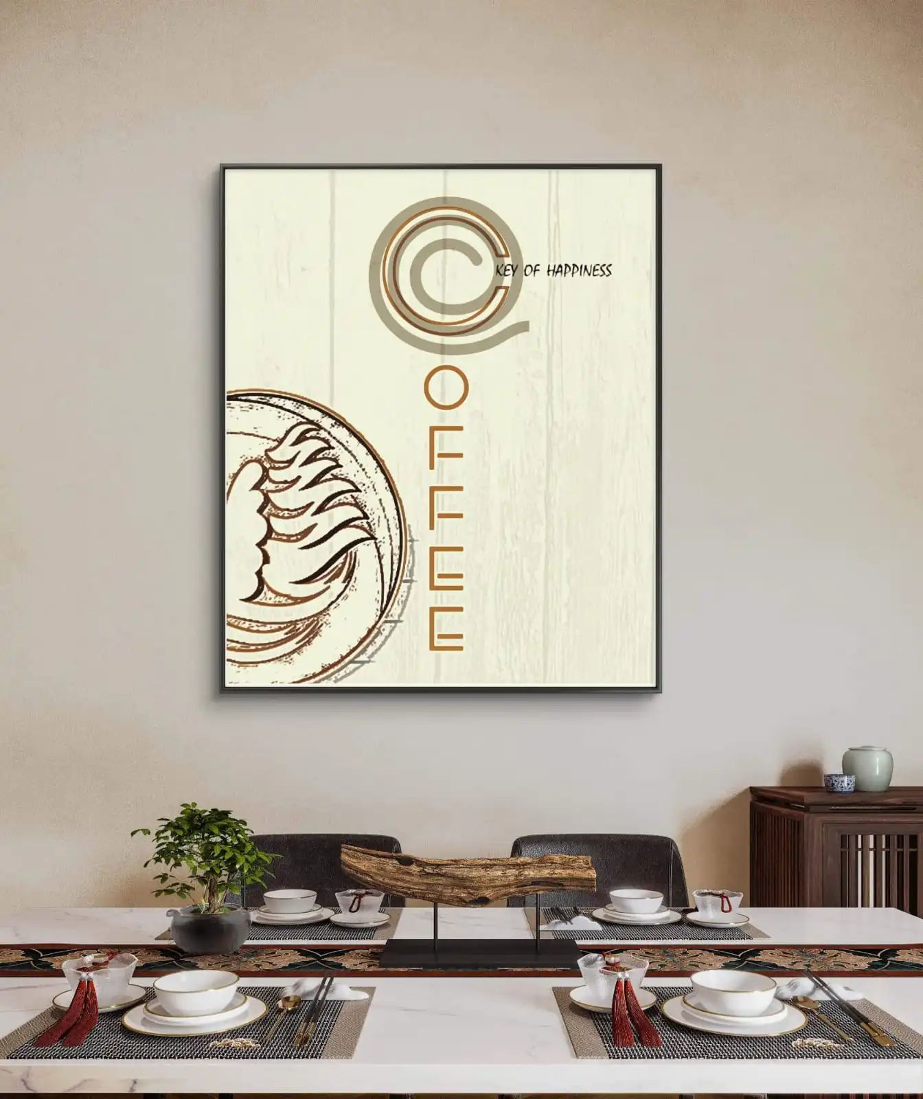 Happiness begins with coffee typography artwork minimalist design