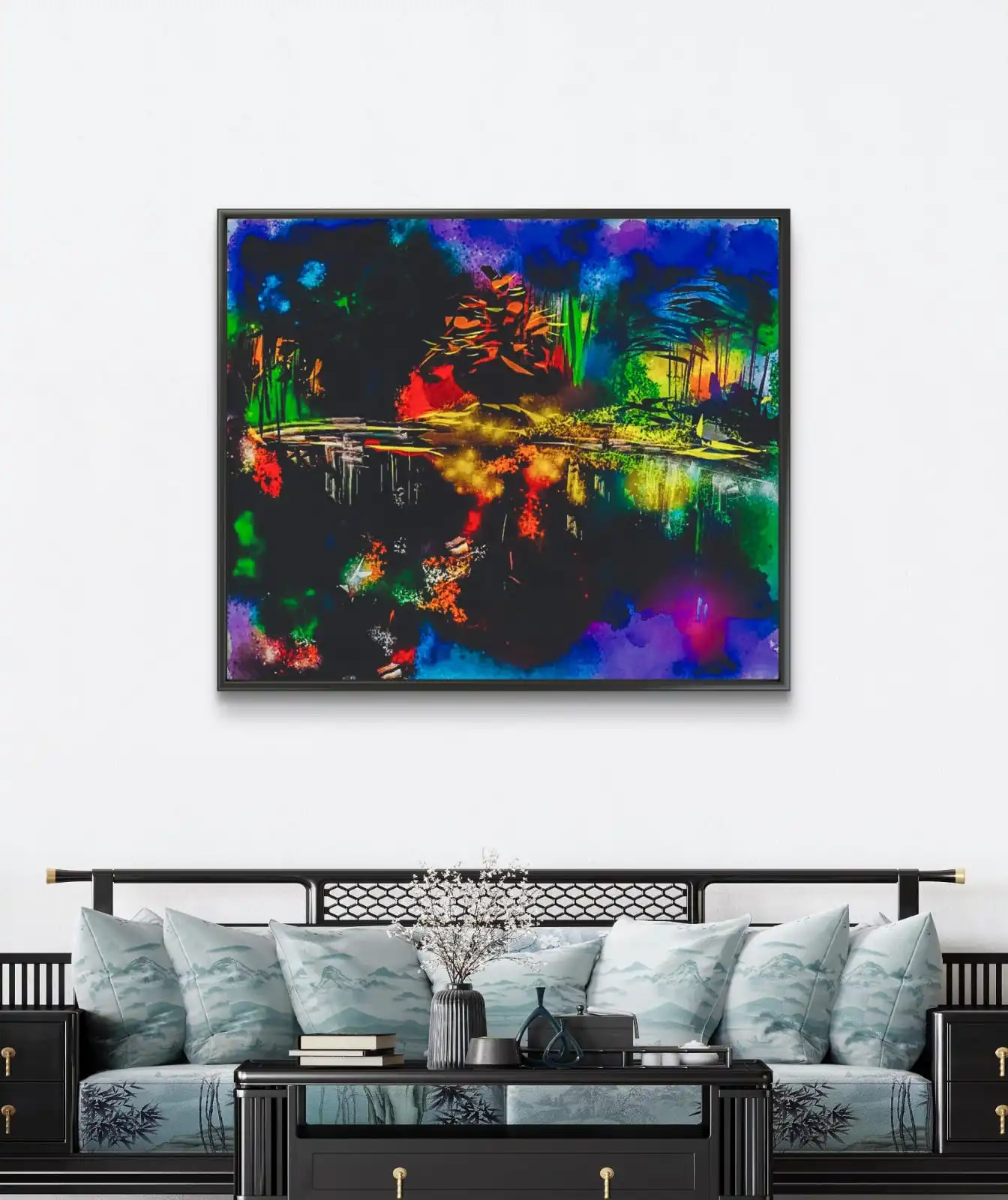 Lakeside landscape painting printed on cotton canvas