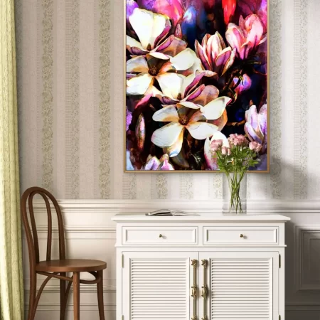 Magnolia Glow Canvas Painting – Fine Art Floral Print on Cotton Canvas by Sabiha Hasan Sumbul, Signed Artwork, Classical Framed / Unframed / Gallery Wrap, Home & Office Décor