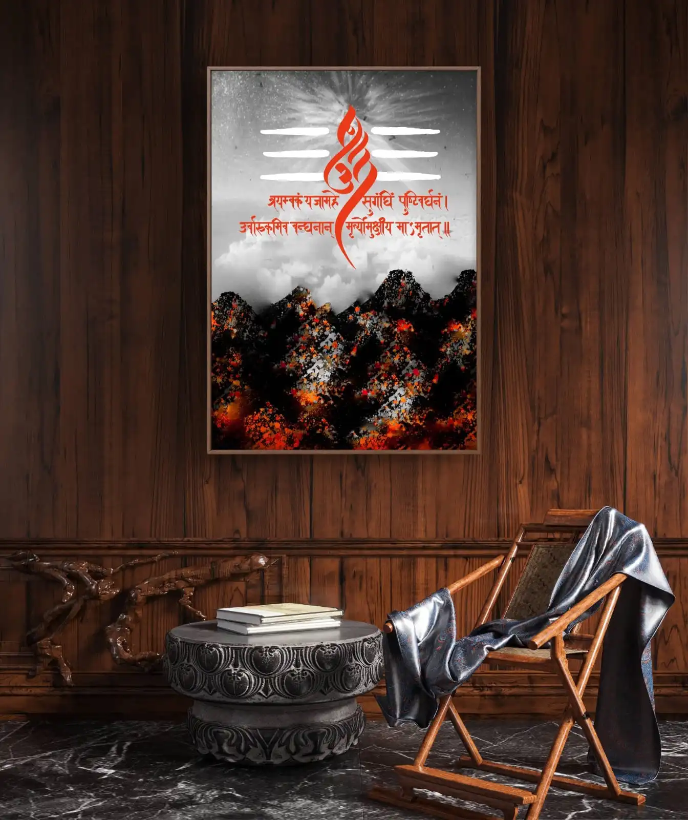 Mahamritunjay Mantra acrylic painting in multicolor on cotton canvas