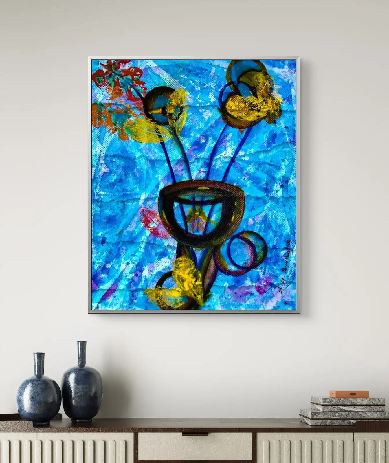 Manthan III – original abstract acrylic painting by S.H. Sumbul showcasing bold textures and vibrant colors, contemporary fine art for modern interiors.