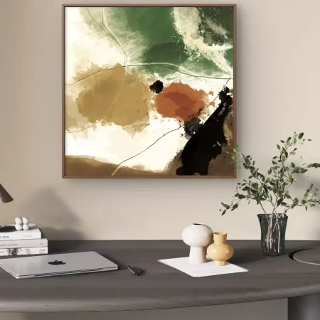 Organic Balance abstract acrylic painting with earthy green, brown, and black tones, available as fine art print on cotton canvas