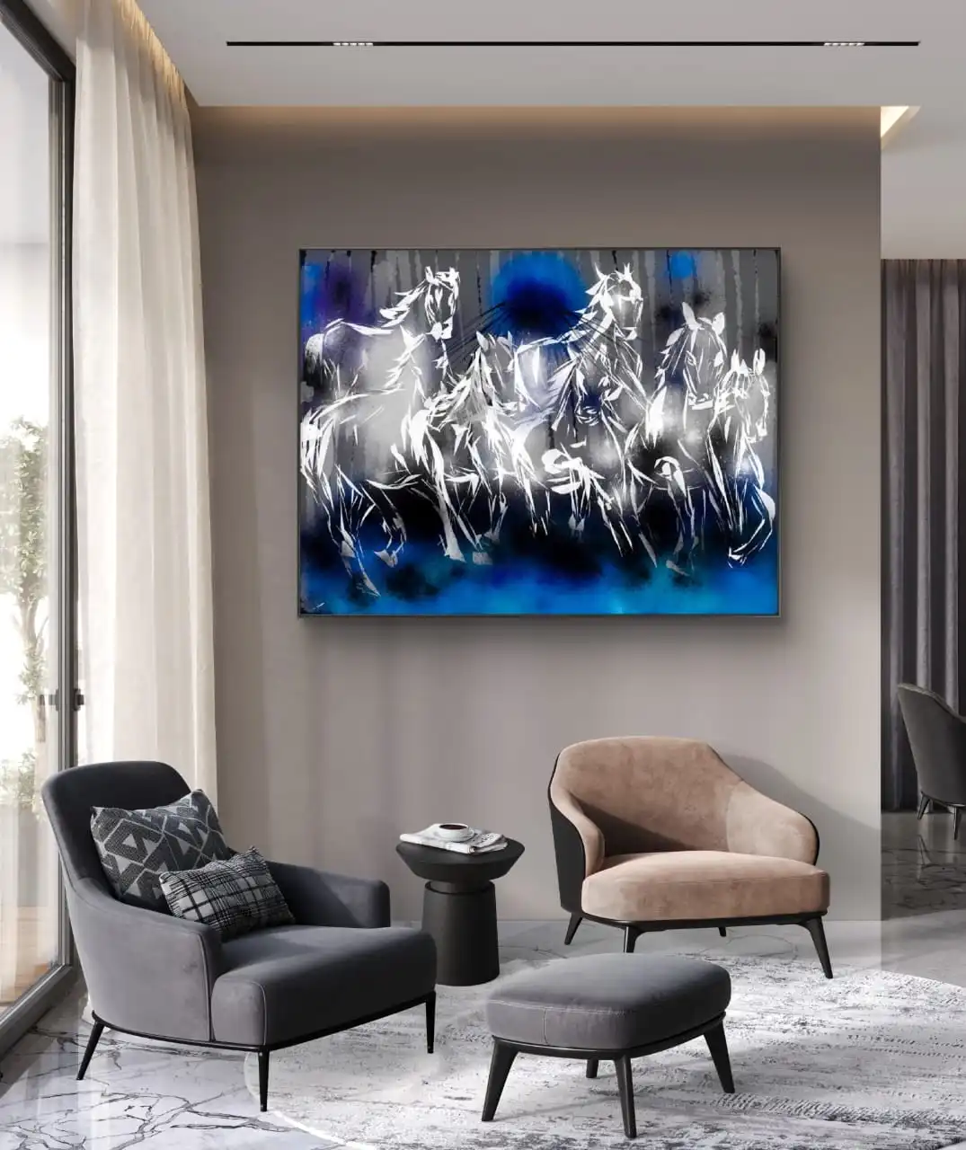 Seven Running Horses – Abstract Energetic Artwork Print for Vaastu and Feng Shui décor