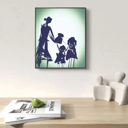 Mother Teaches Child Sharing blue digital canvas painting Sharing