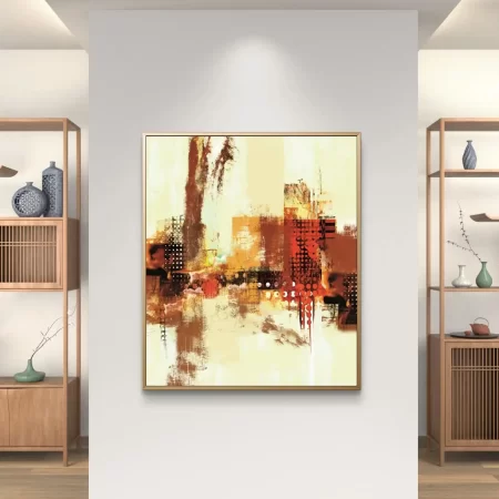 Abstract acrylic painting Where the Streets Remember – fine art print on cotton canvas in warm earthy tones.