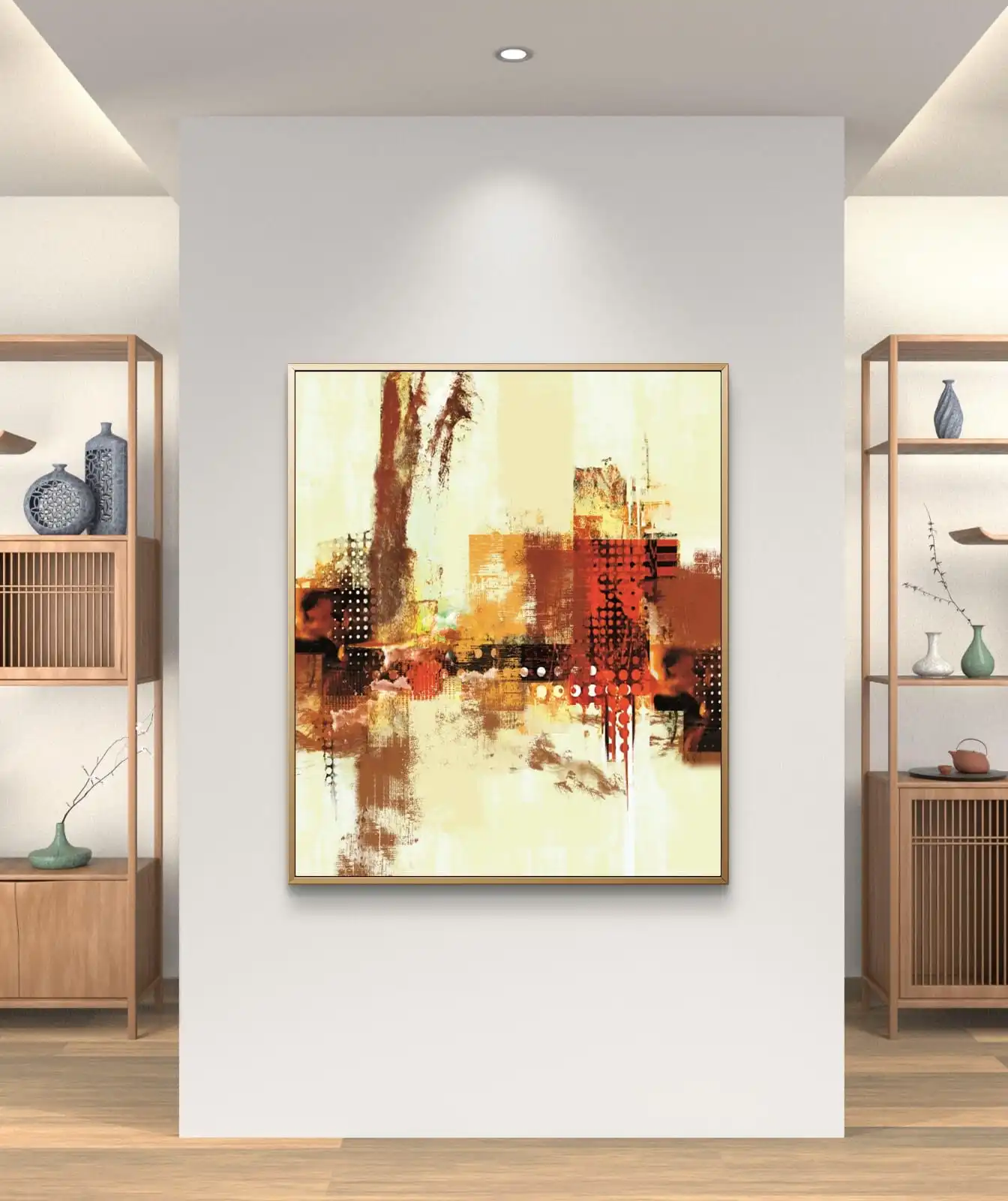 Abstract acrylic painting Where the Streets Remember – fine art print on cotton canvas in warm earthy tones.