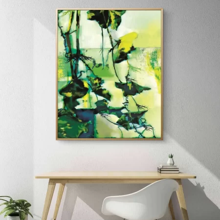 Nurture Contemporary Acrylic Painting – green and lemon yellow fine art print on cotton canvas