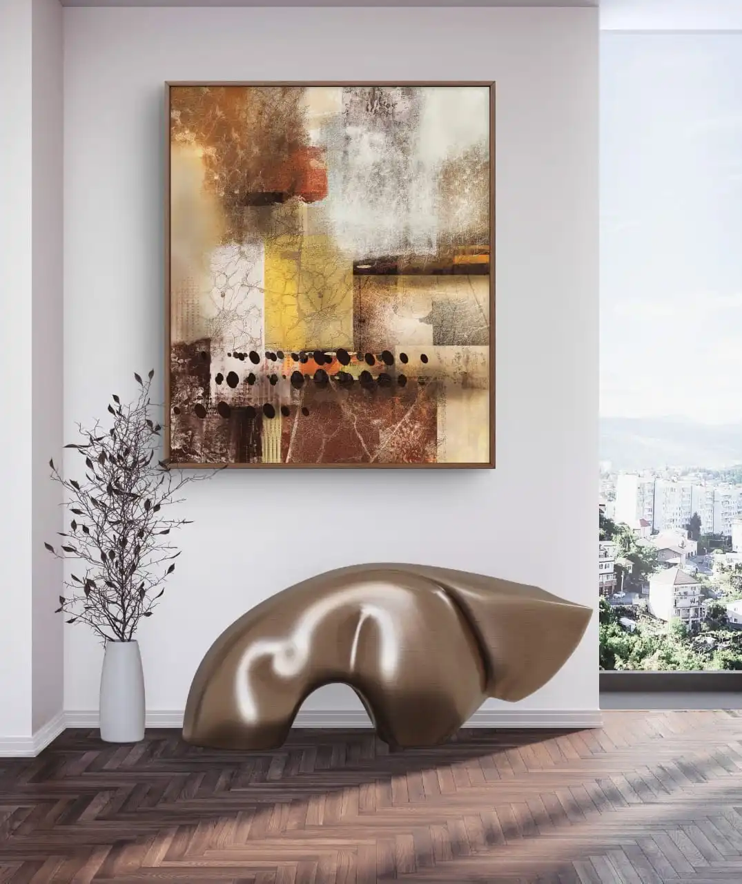 Healing Surface abstract acrylic painting – textured modern fine art print in grey and brown tones