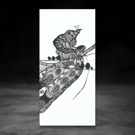 Royal Peacock Canvas Sketch – Black and White Limited Edition Peacock Canvas Print by Sabiha Hasan Sumbul