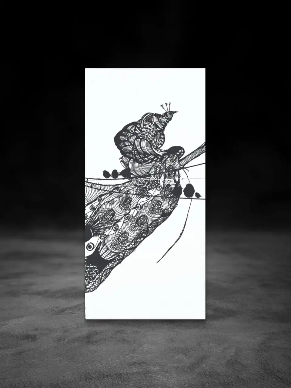 Royal Peacock Canvas Sketch – Black and White Limited Edition Peacock Canvas Print by Sabiha Hasan Sumbul