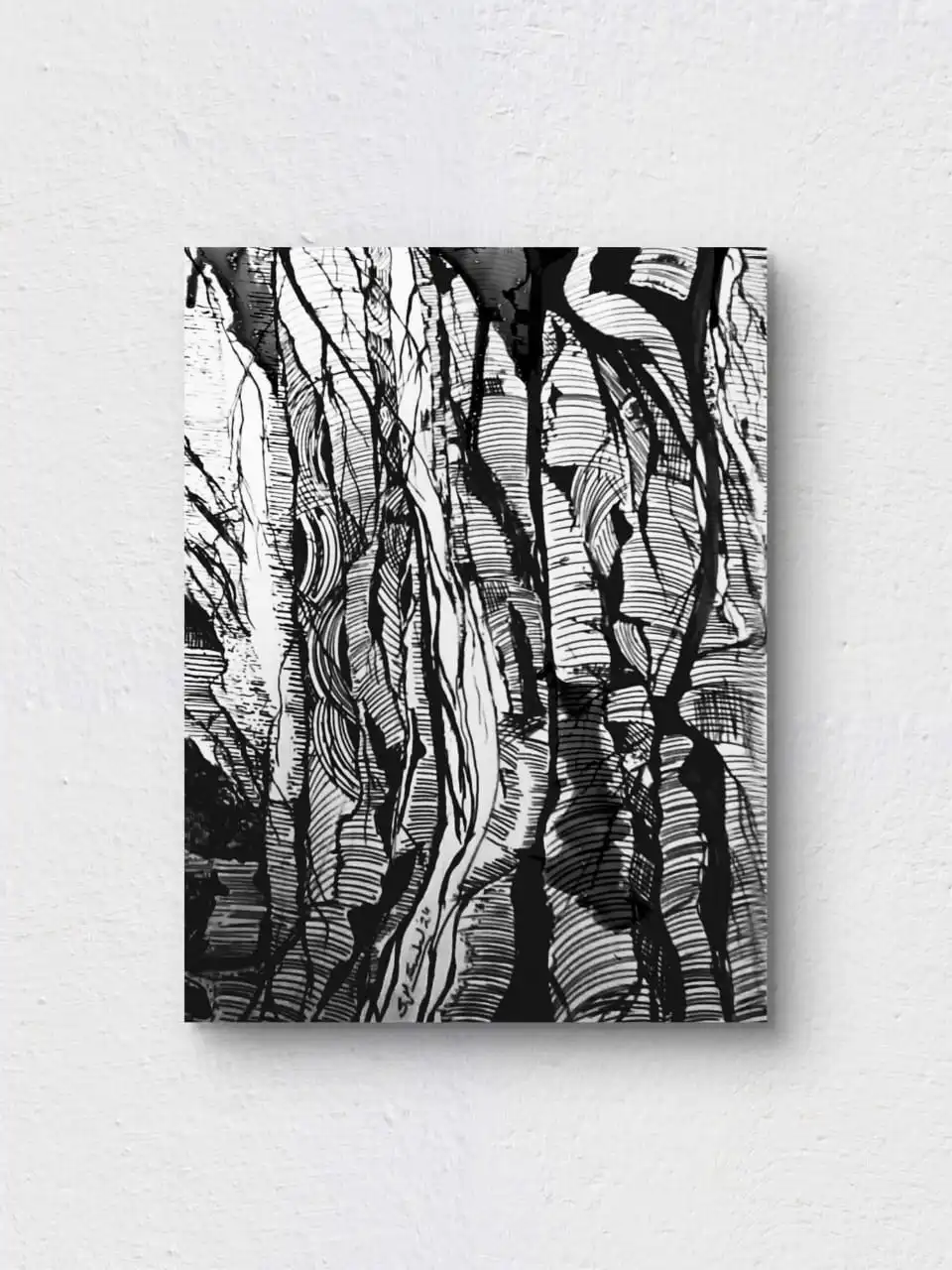 Echoes of Banyan Tree pen and charcoal sketch by Sabiha Hasan Sumbul, detailed banyan tree drawing unframed canvas roll