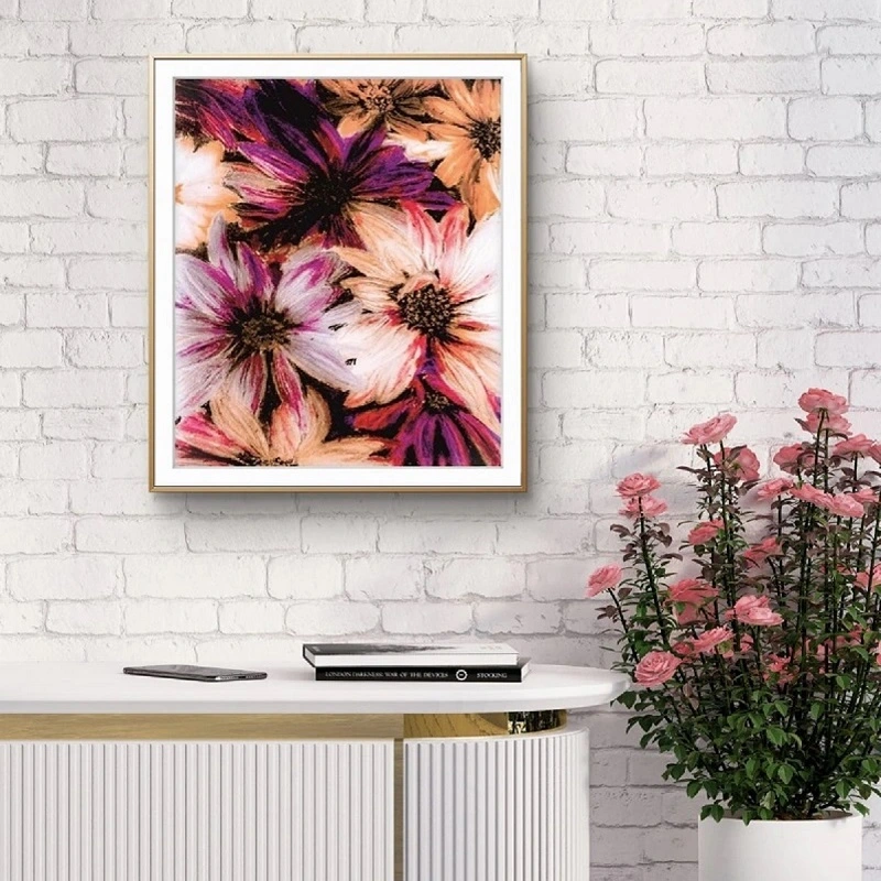 Floral wall art painting – vibrant pink blooms for modern home interiors