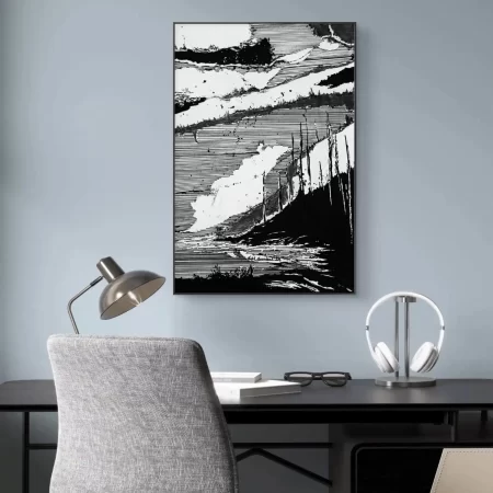 Charcoal Hillside Landscape Sketch pen and charcoal artwork showing sloping hillside and trees