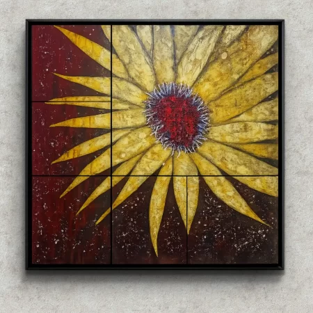 Vibrant Daisy Canvas Painting 36x36 inch acrylic artwork by Sabiha Hasan Sumbul